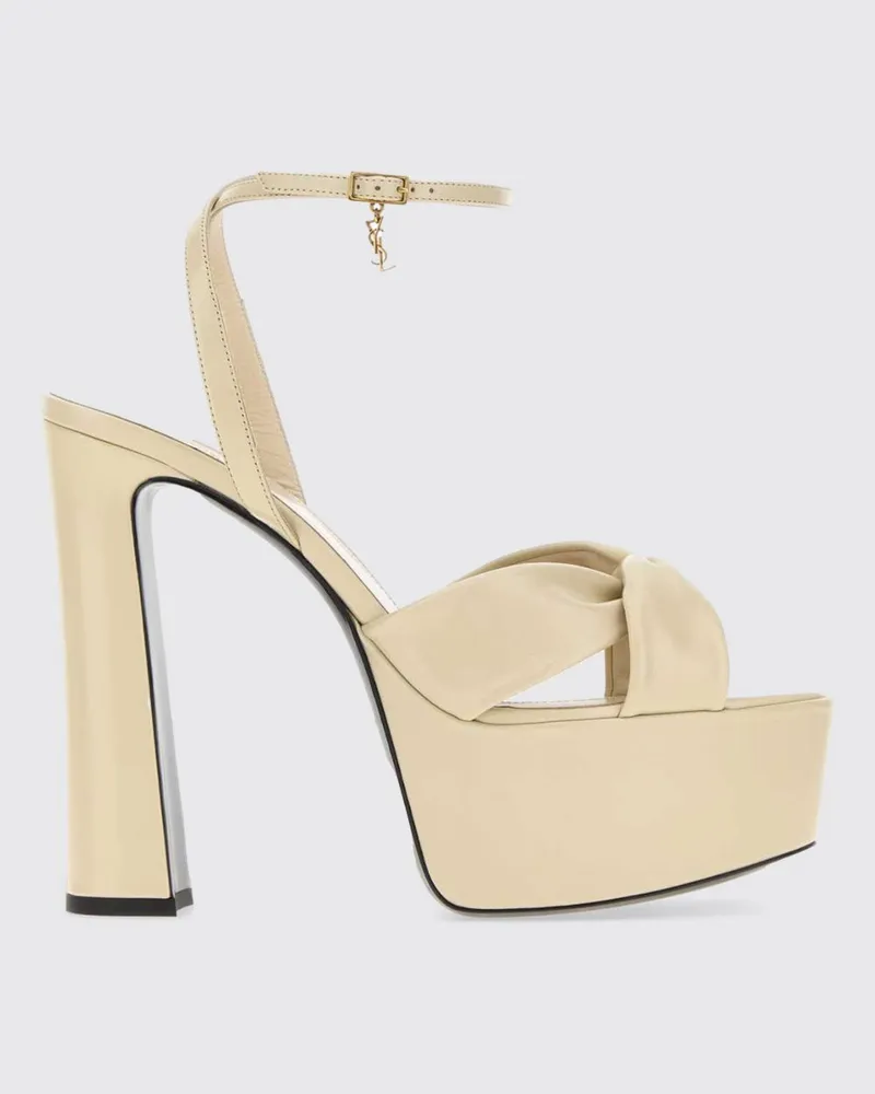 Saint Laurent Franciane Leder-Plateausandalen Weiß