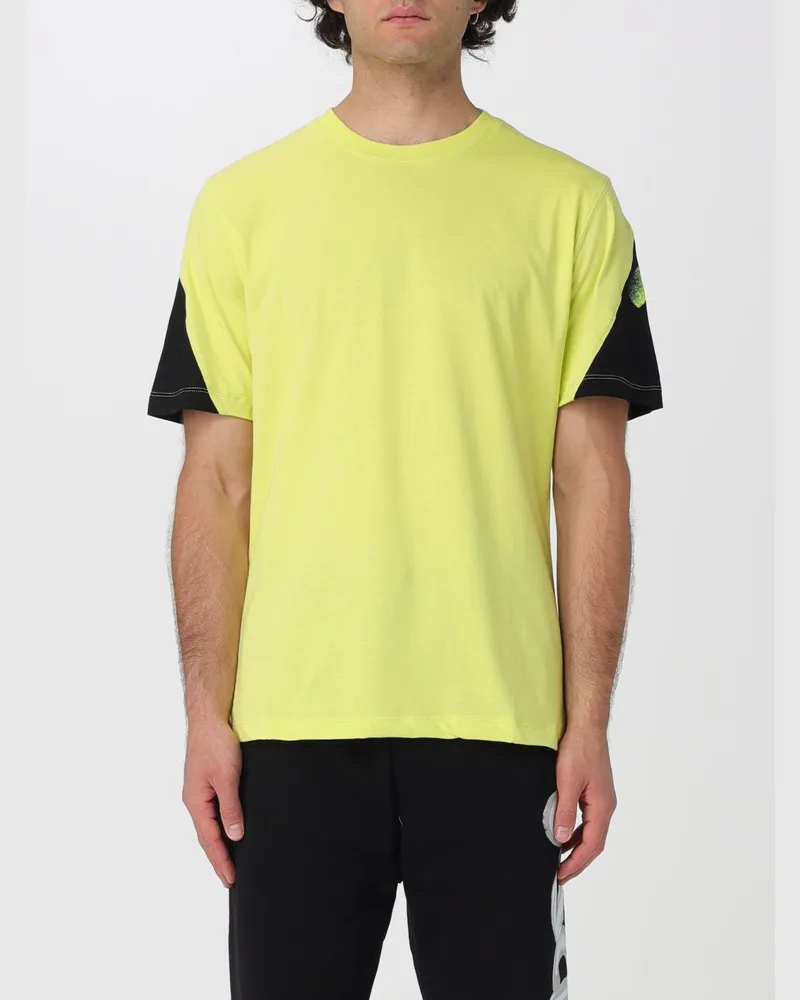 DISCLAIMER Baumwoll-T-Shirt mit Graffiti-Logo-Print und überschnittenen Schultern Limette