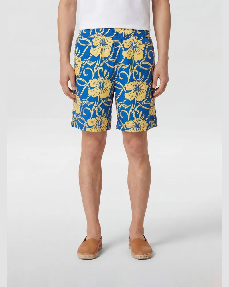 Drôle de Monsieur Shorts aus Funktionsstoff mit Blumenprint Blau