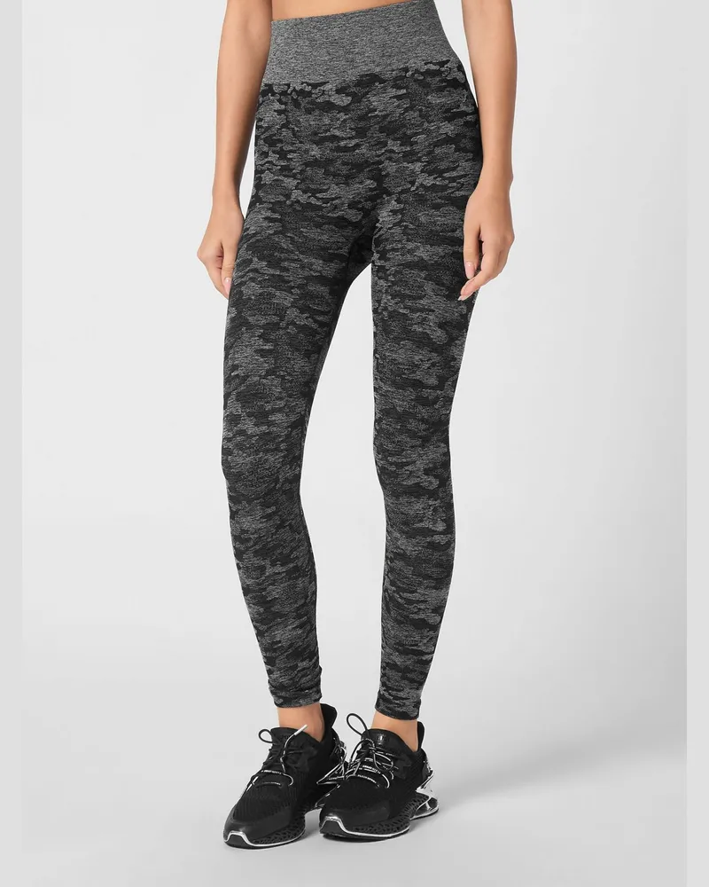 Philipp Plein Hoch taillierte Leggings aus technischem Stoff mit Camouflage-Print Schwarz