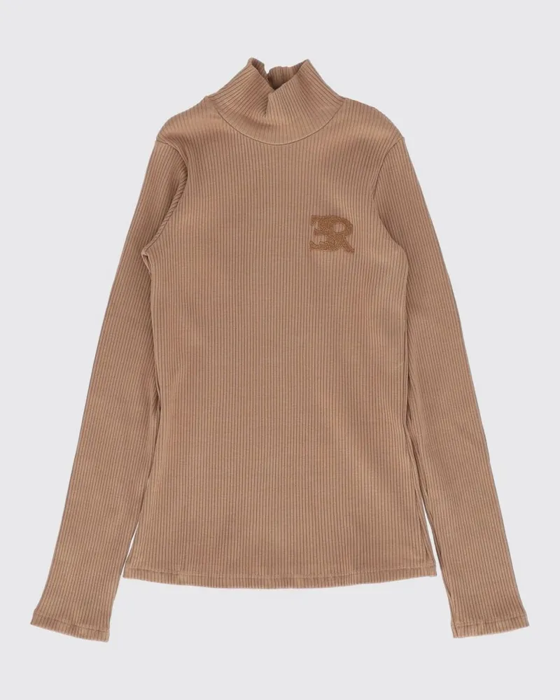 Ermanno Scervino Slim-Fit-Rollkragenpullover aus gerippter Viskose für Mädchen Beige