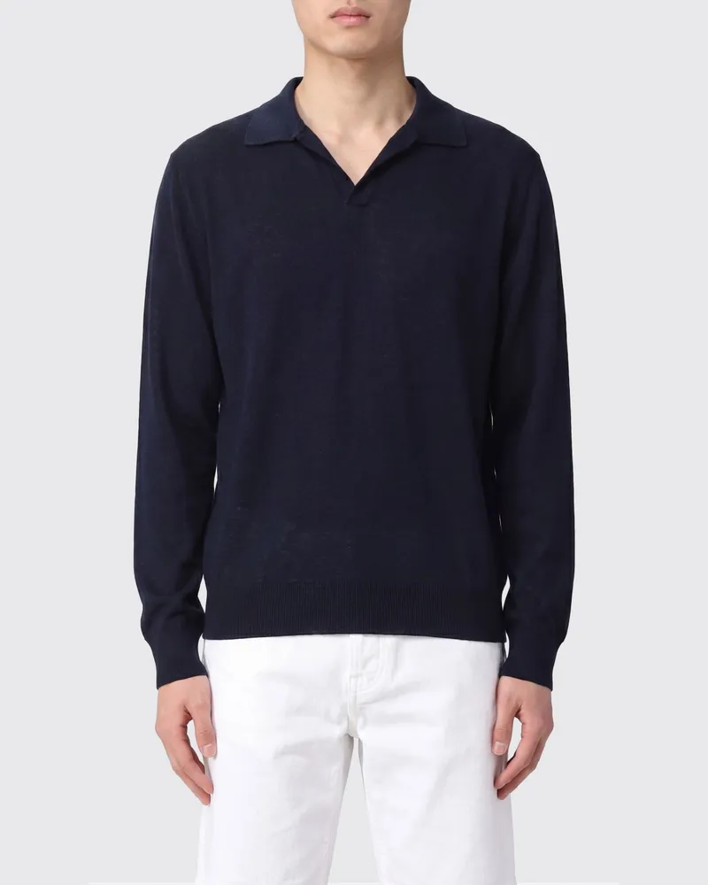 Roberto Collina Langärmeliges Poloshirt aus Baumwollmisch-Strick Blau