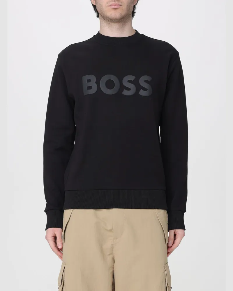 HUGO BOSS Rundhals-Sweatshirt aus Baumwolle mit Logo Schwarz