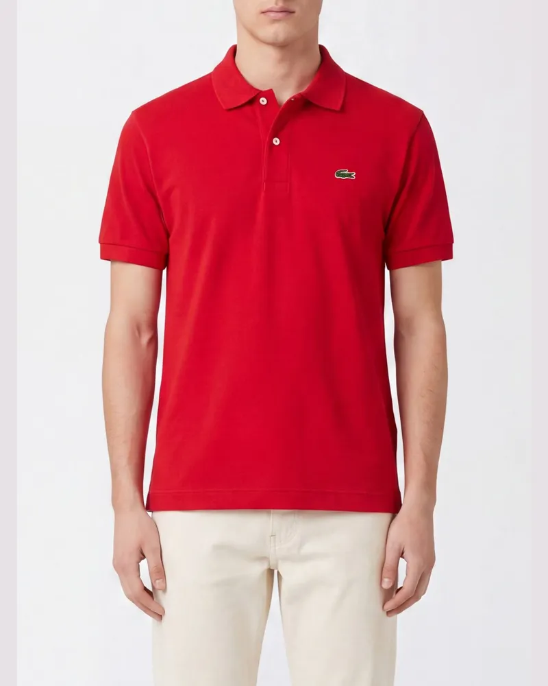 Lacoste Klassisches kurzärmeliges Baumwoll-Poloshirt von mit Logo-Patch Rot