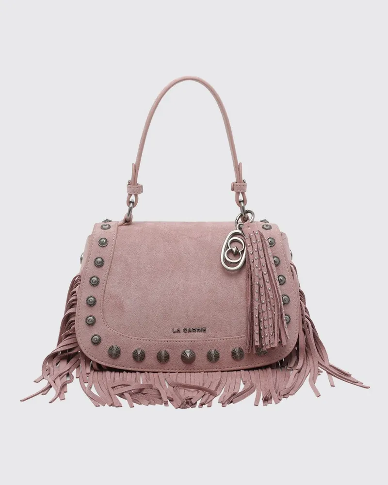LA CARRIE Aztec Schultertasche aus Wildleder mit Nieten und Fransen Pink