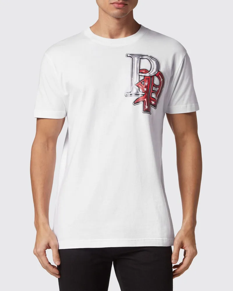 Philipp Plein Baumwoll-T-Shirt mit Grafikprint und kontrastierendem Logo hinten Weiß
