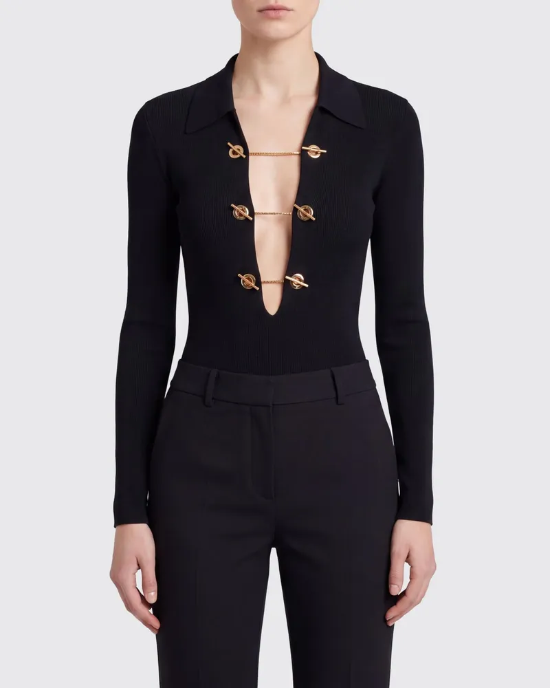 Elisabetta Franchi Stricktop aus Viskose mit V-Ausschnitt und Klammerdetail Schwarz