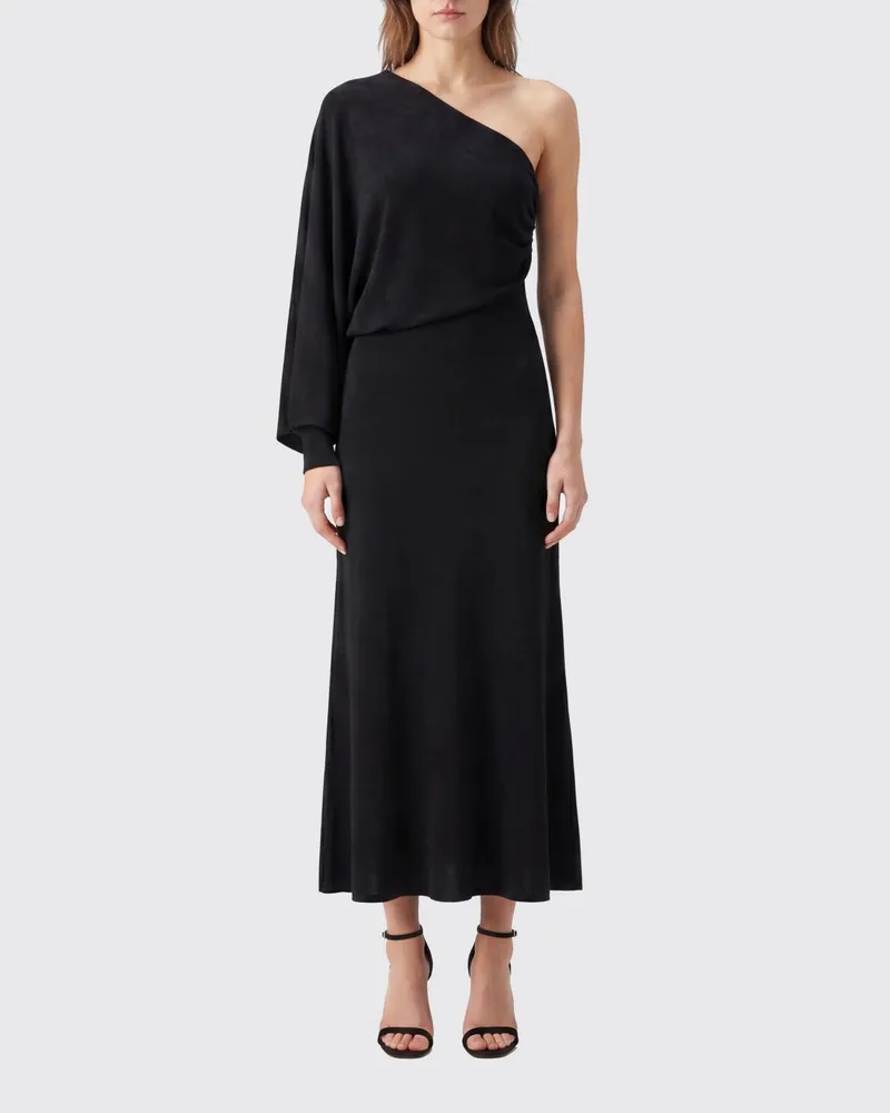 Self-Portrait Asymmetrisches One-Shoulder-Midikleid aus Jersey Schwarz