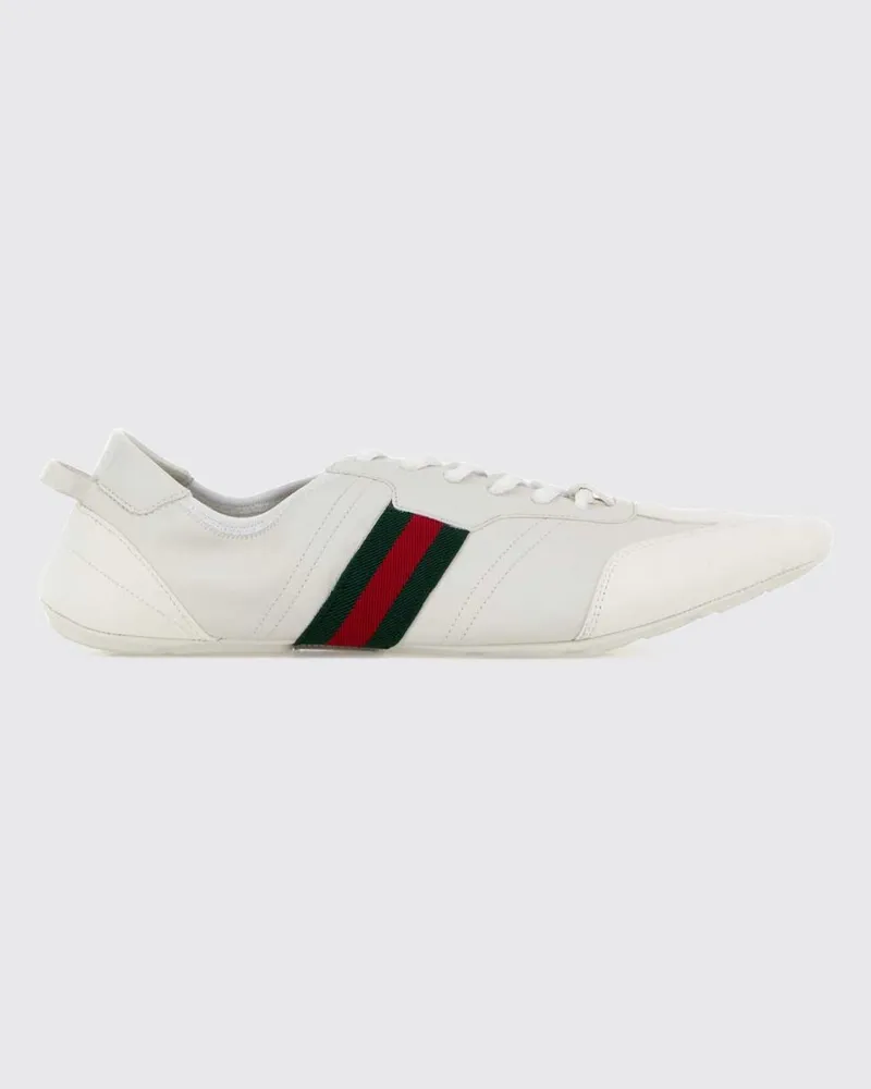 Gucci Flex Low-Top-Sneaker aus Leder und Wildleder mit Web-Detail Weiß