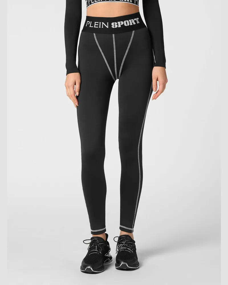 Philipp Plein Hoch taillierte technische Leggings mit Logo-Bund Schwarz