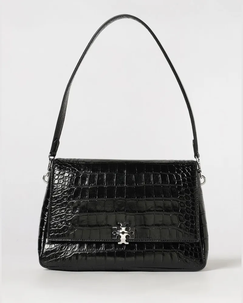 Tory Burch Charlie Schultertasche aus Leder in Kroko-Optik mit Double T-Logo Beige