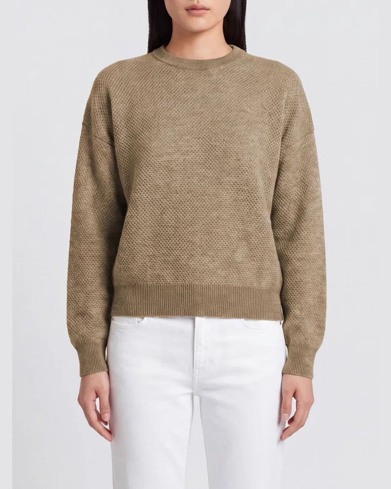 Brunello Cucinelli Ajour-Pullover aus Wolle mit Rundhals und überschnittenen Schultern Braun
