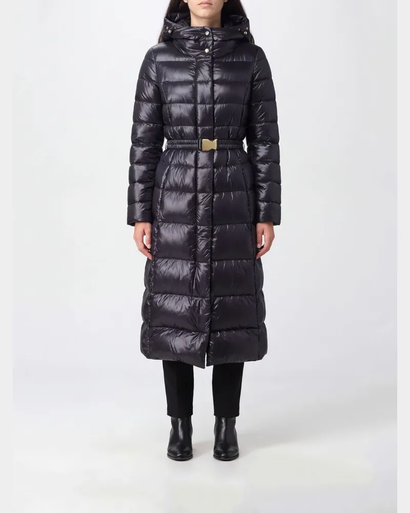 Herno Wasserabweisende lange gesteppte Nylon-Daunenjacke mit Kapuze Blau