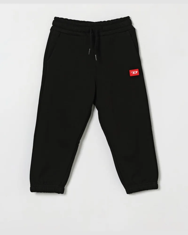 Diesel Jersey-Jogginghose für Jungen mit gesticktem Oval D-Logo Schwarz