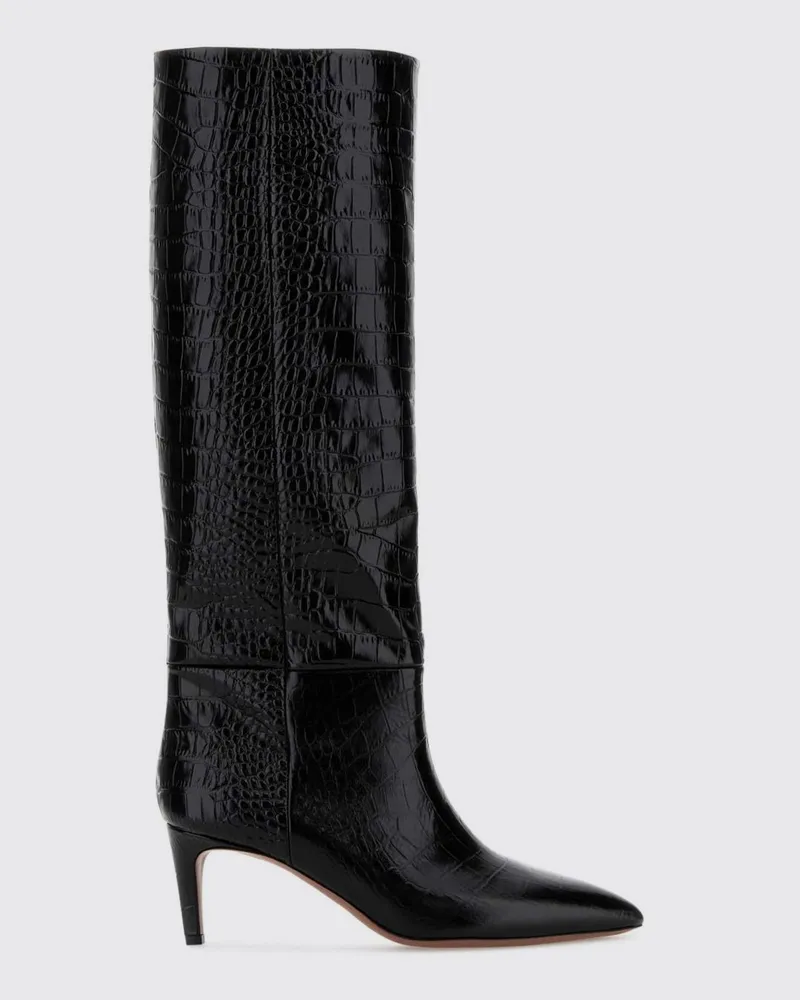 Paris Texas Kniehohe Stiefel aus Leder in Kroko-Optik mit Stilettoabsatz Charcoal