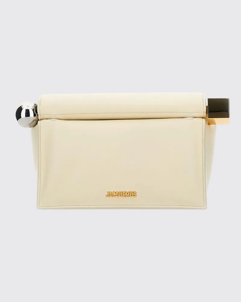 Jacquemus Rond Carré Hand-Clutch aus glattem Lammleder mit Logo Weiß