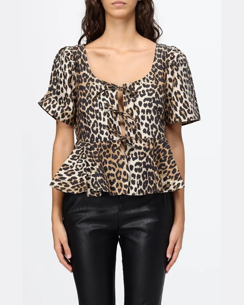 Ganni Top aus Bio-Baumwolle mit Animal-Print und eckigem Ausschnitt Bunt