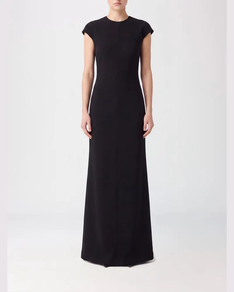 Jil Sander Langes Kleid von aus Schurwolle mit kurzen Ärmeln und Rückenschlitz Schwarz