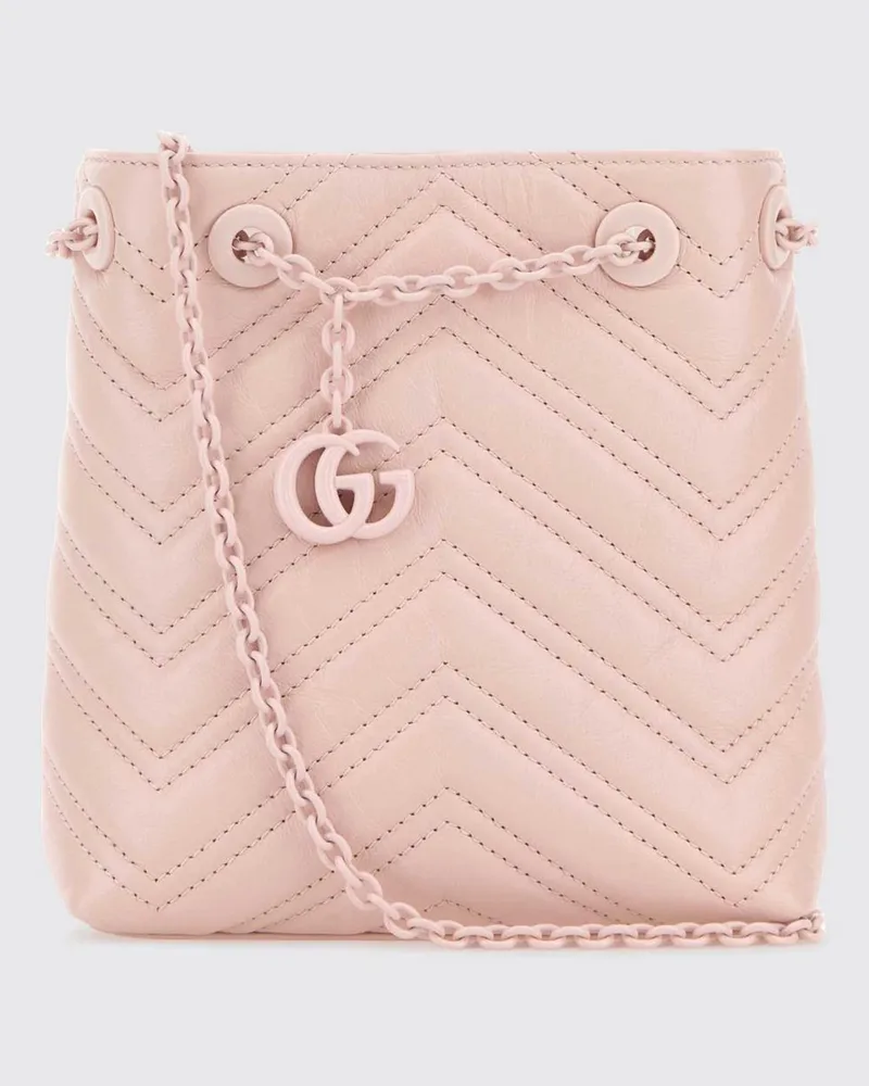 Gucci GG Marmont Mini-Beuteltasche von aus Chevron-Matelassé-Nappaleder mit GG-Logo Pink