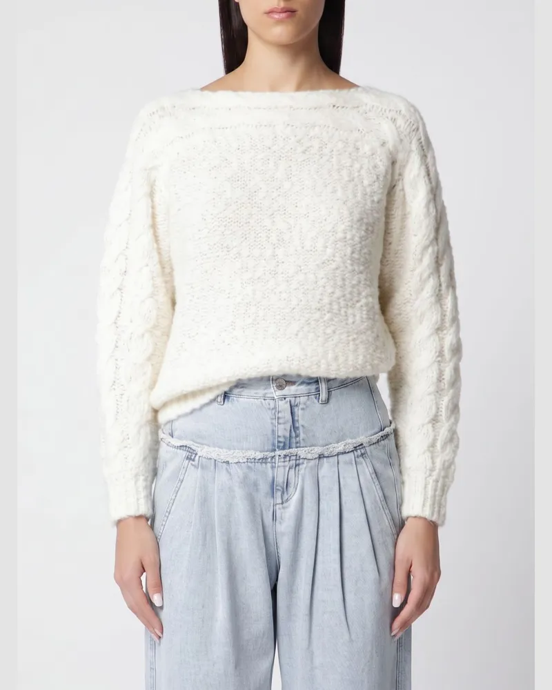 Isabel Marant Pullover mit überschnittenen Schultern aus Schurwolle mit Rundhalsausschnitt Beige