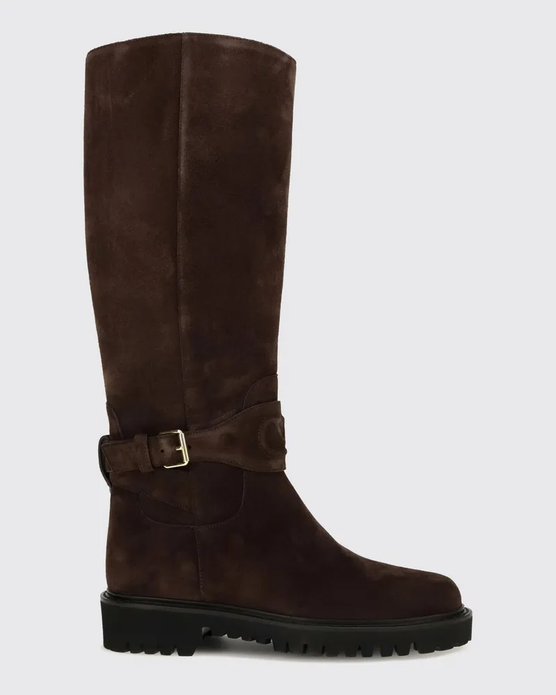Valentino Garavani Kniehohe Stiefel aus Veloursleder mit VLogo Signature Braun