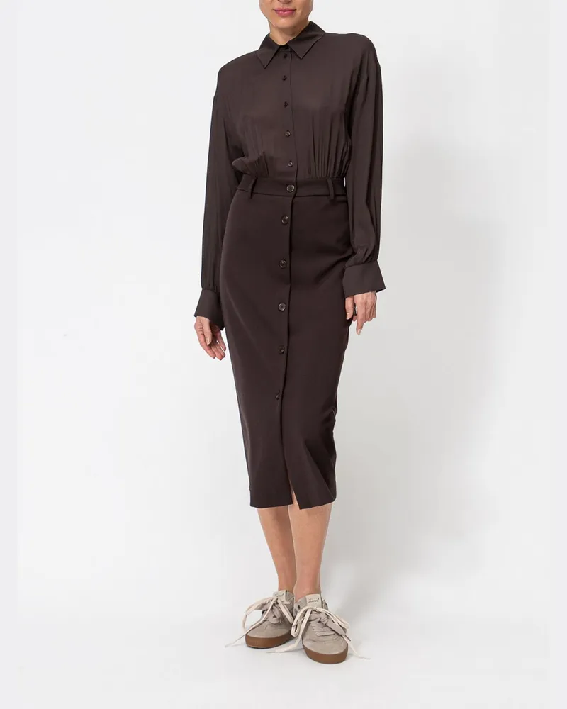 Twin-Set Slim Fit Midi-Hemdblusenkleid aus Viskosemischung mit klassischem Kragen Braun
