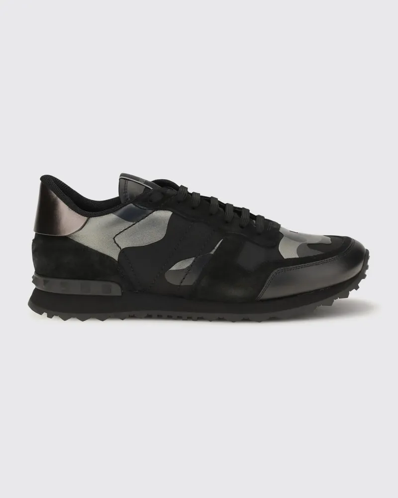 Valentino Garavani Rockrunner Low-Top-Sneakers aus Leder und Wildleder mit Camouflage-Muster Schwarz