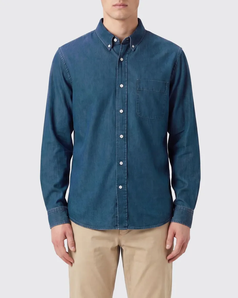 Sebago Langärmeliges Baumwollhemd mit Button-Down-Kragen und aufgesetzter Tasche von Blau