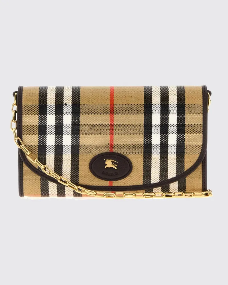 Burberry Highlands Mini-Umhängetasche aus Check-Canvas mit EKD-Logo Sand
