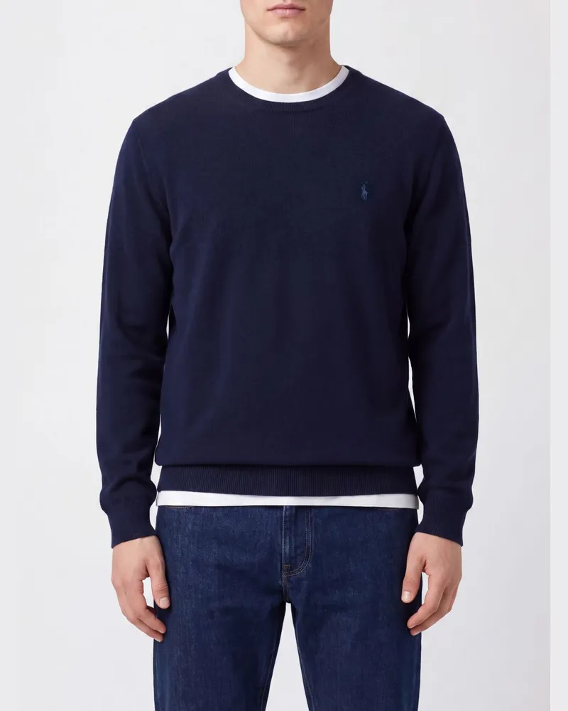 Ralph Lauren Baumwollpullover mit Rundhalsausschnitt und kontrastierender Pony-Logo-Stickerei Blau