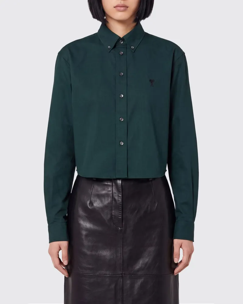 AMI Paris Slim-Fit-Hemd aus Baumwolle mit Button-Down-Kragen und gesticktem Logo Grün