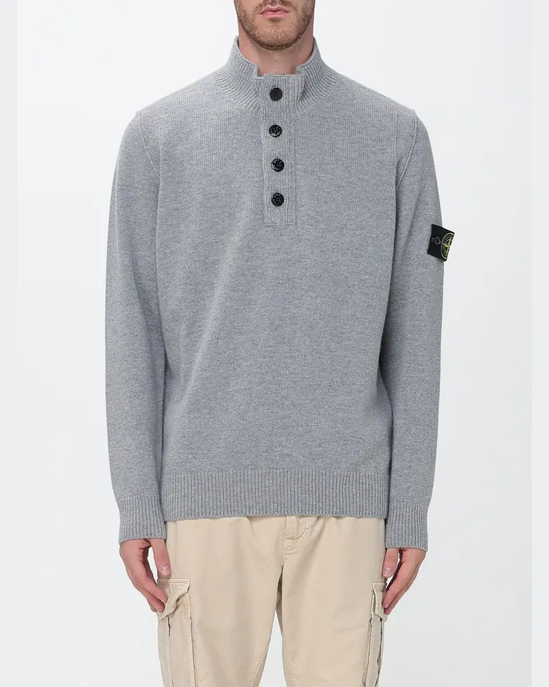 Stone Island Rollkragenpullover aus Schurwolle mit Compass-Logo-Patch Grau