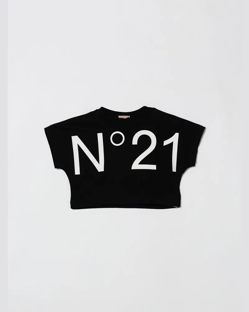 N° 21 Crop Baumwoll T-Shirt mit Logo Schwarz