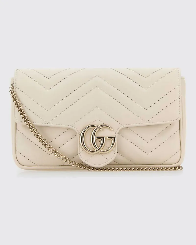 Gucci GG Marmont Mini-Tasche von aus Chevron-Matelassé-Leder mit Kettenriemen Weiß