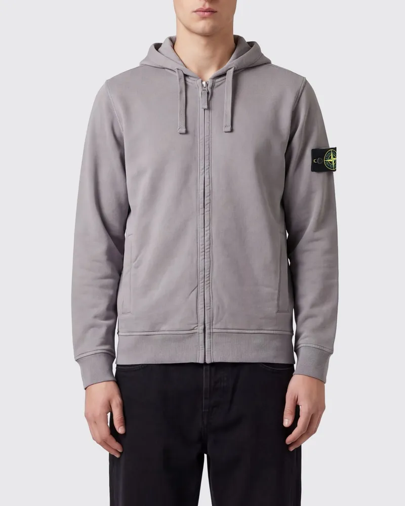 Stone Island Kapuzenjacke aus Baumwolle mit Reißverschluss und überschnittenen Schultern Grau