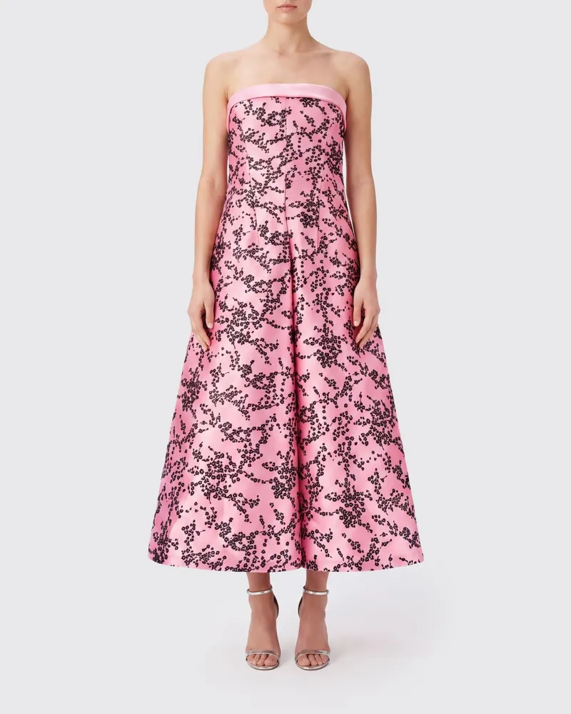 Alberta Ferretti Florales Seiden-Midi-Abendkleid von mit Rüschen und freien Schultern Bunt