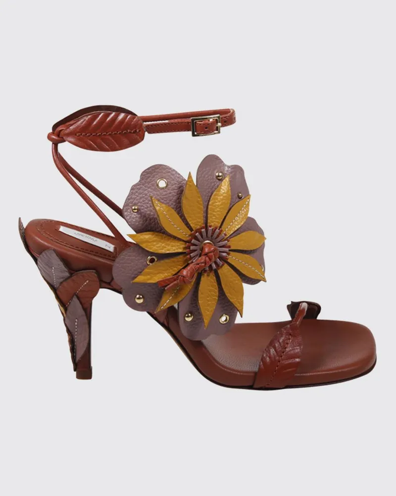 Zimmermann Brightside Sandale aus Leder mit applizierter Blume Burgunderrot