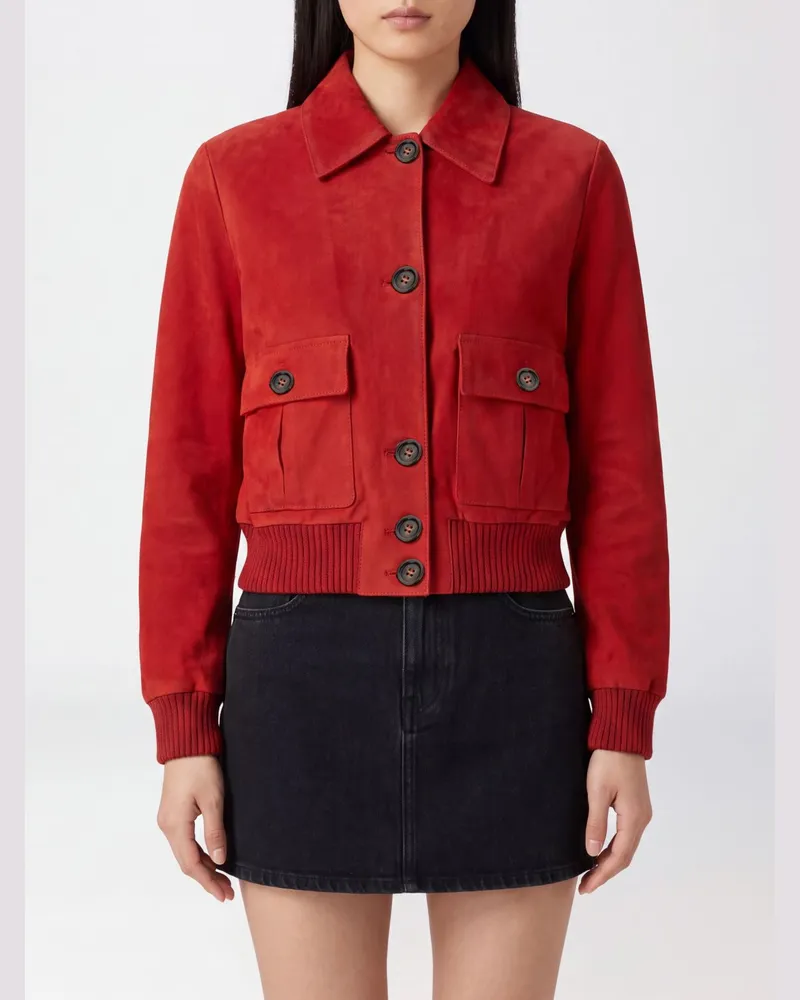 Valstar Wildleder-Bomberjacke im Hemdstil von mit klassischem Kragen Rot