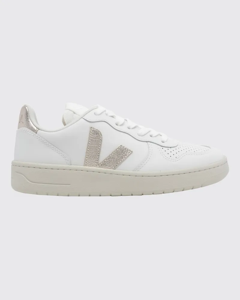 VEJA V-10 Sneaker aus chromfreiem Leder mit perforierter Zehenpartie und Kontrastlogo Weiß