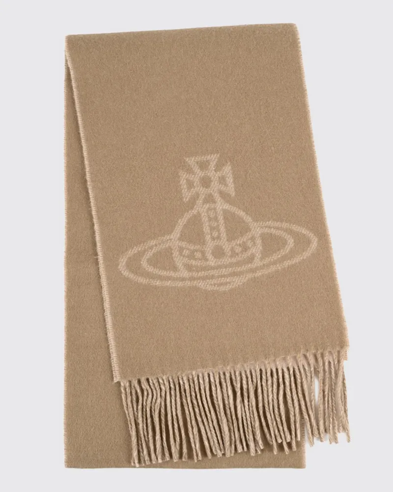 Vivienne Westwood Wollschal mit Orb-Logo-Muster und Fransenrändern Camel