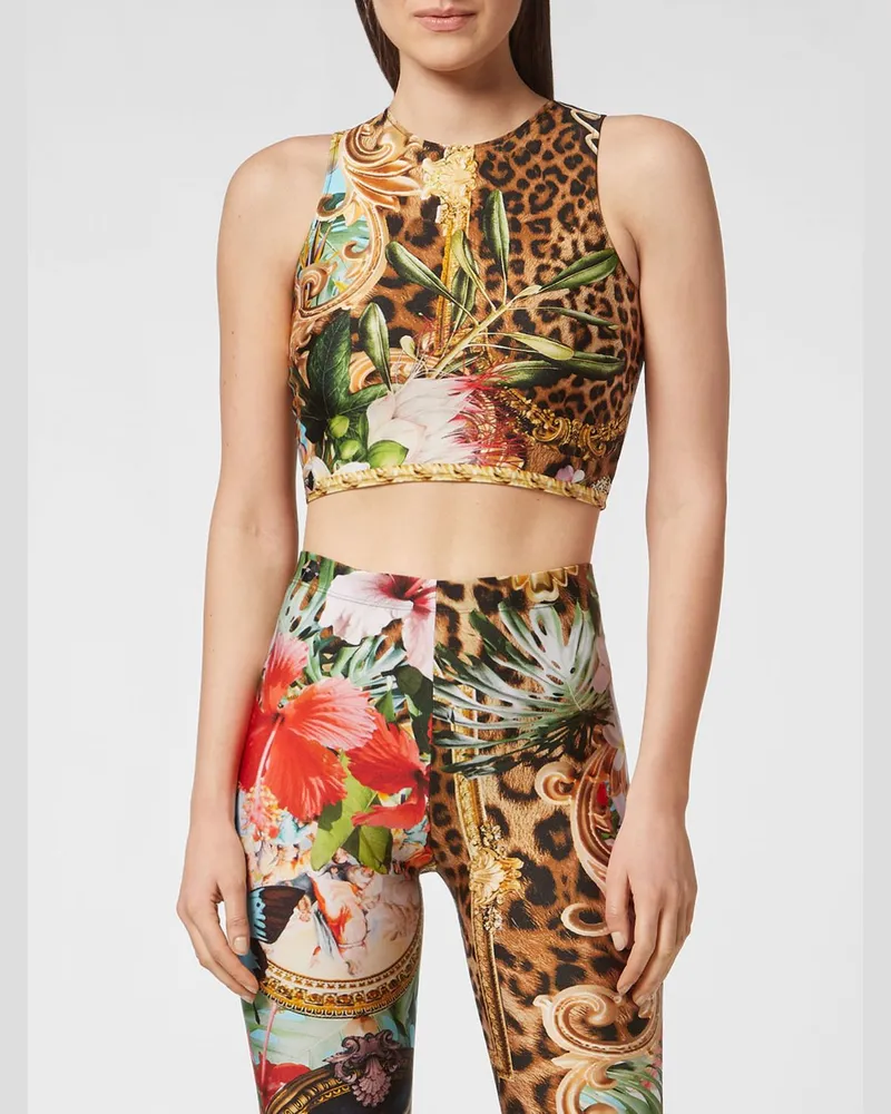 Philipp Plein Bedrucktes Cropped-Top aus Jersey mit Neckholder Bunt