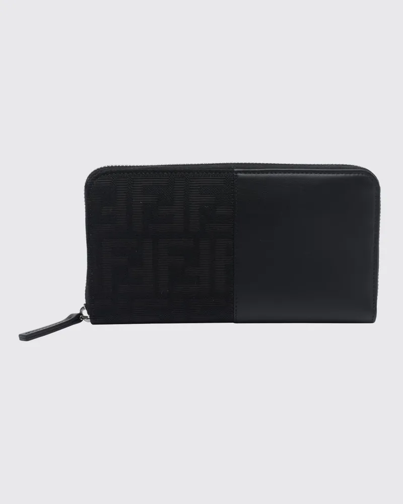 Fendi Continental-Brieftasche mit Reißverschluss aus FF-Jacquard und Leder Schwarz