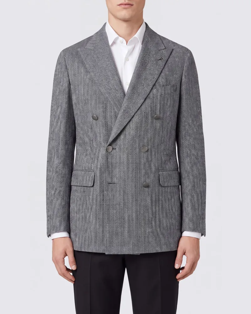 Tagliatore Zweireihiger Blazer aus Schurwolle und Kaschmir mit fallendem Revers Schwarz