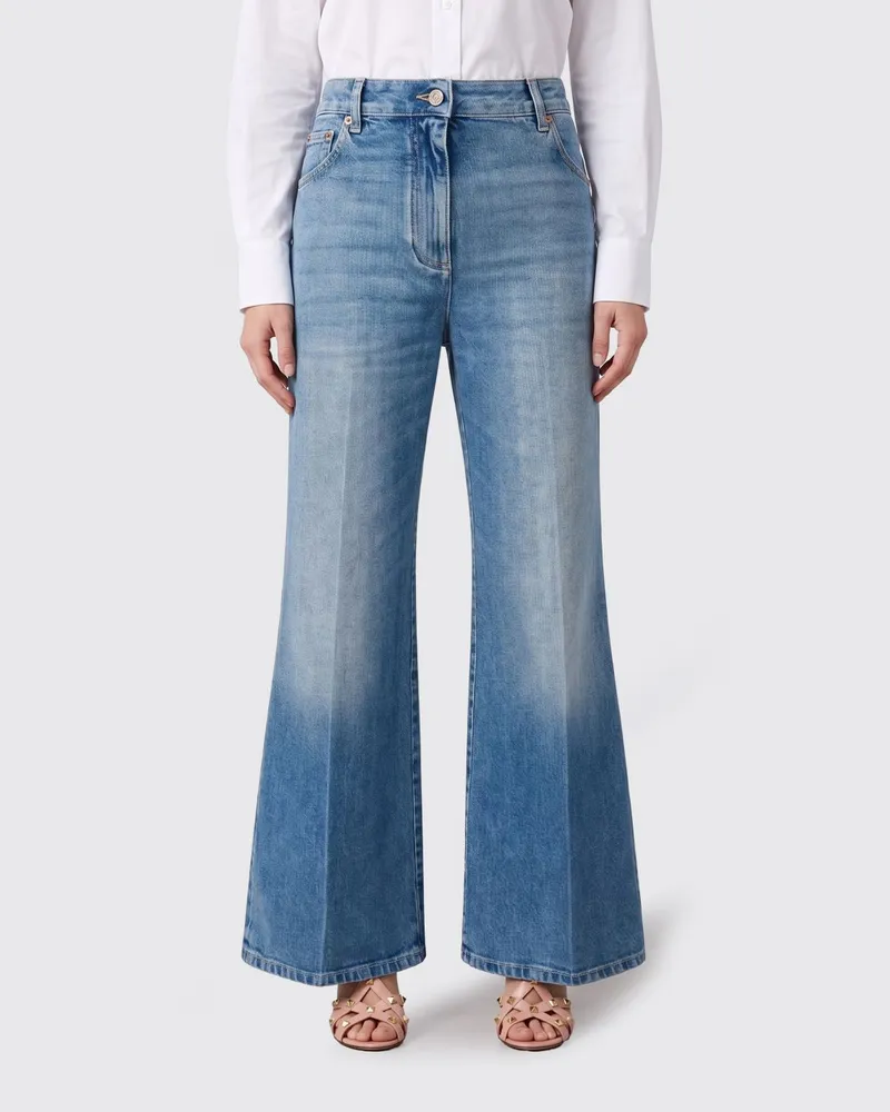 Valentino Garavani High-Waist Flare Jeans aus Baumwolldenim Blau