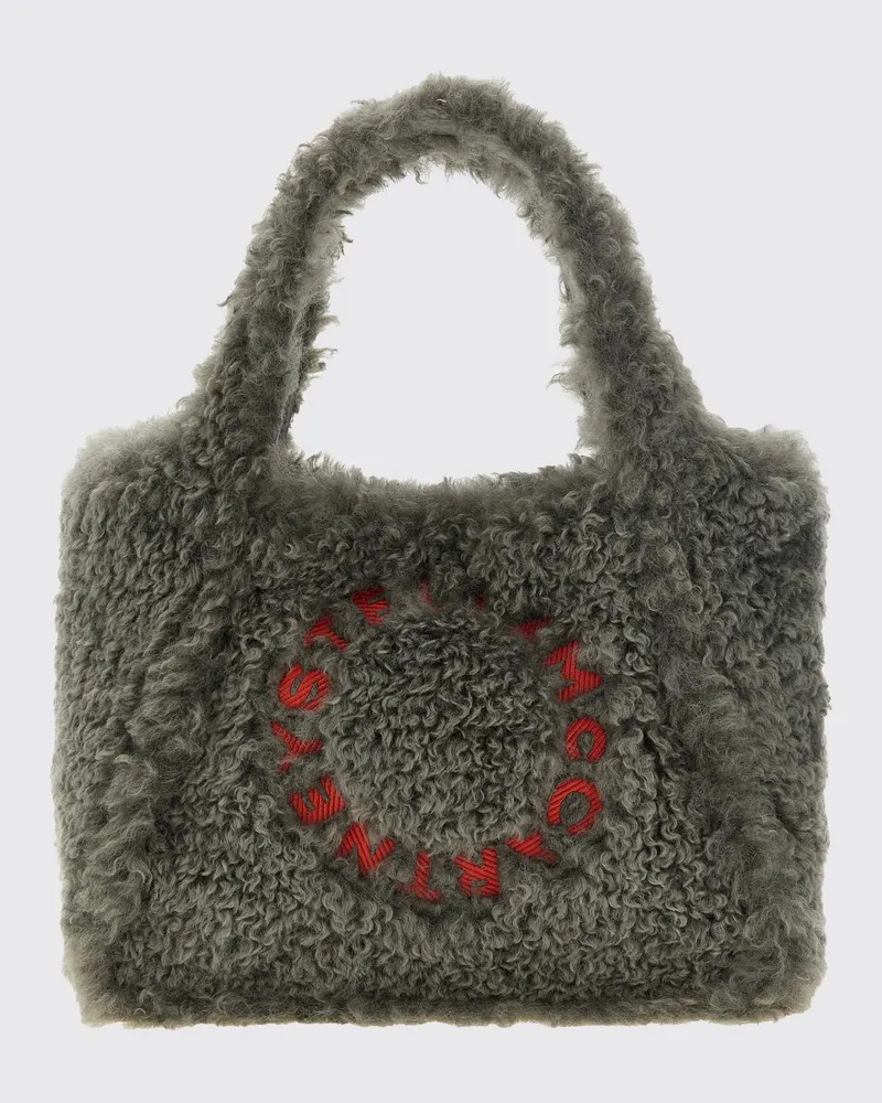Stella McCartney Handtasche aus veganem Shearling von mit gesticktem Logo Grau
