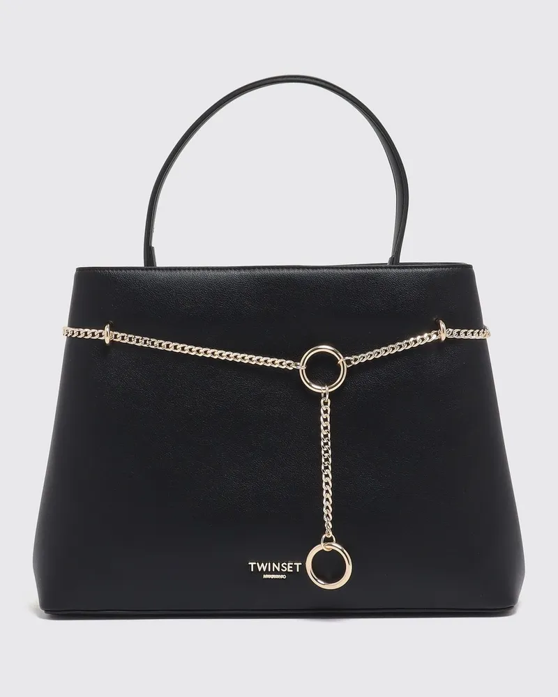 Twin-Set Handtasche aus Kunstleder mit Logo-Stickerei und ausgestelltem Design Schwarz
