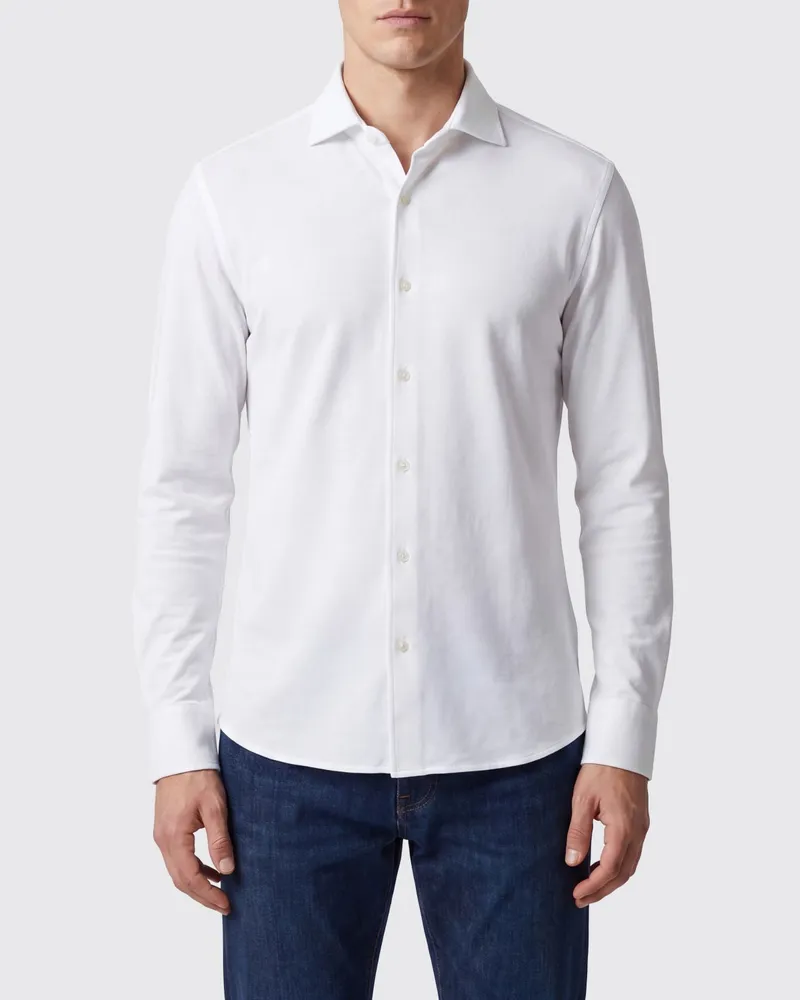 Brooksfield Slim-Fit-Freizeithemd aus Baumwolljersey mit französischem Kragen Weiß