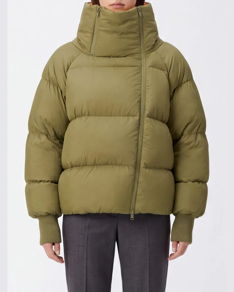 Ganni Future Stepp-Daunenjacke aus Nylon mit Trichterkragen und Seitenreißverschluss Olive
