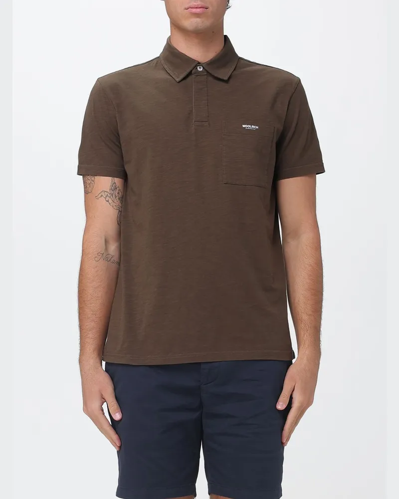 Woolrich Kurzärmeliges Baumwoll-Poloshirt von mit Brusttasche und Logo Schwarz