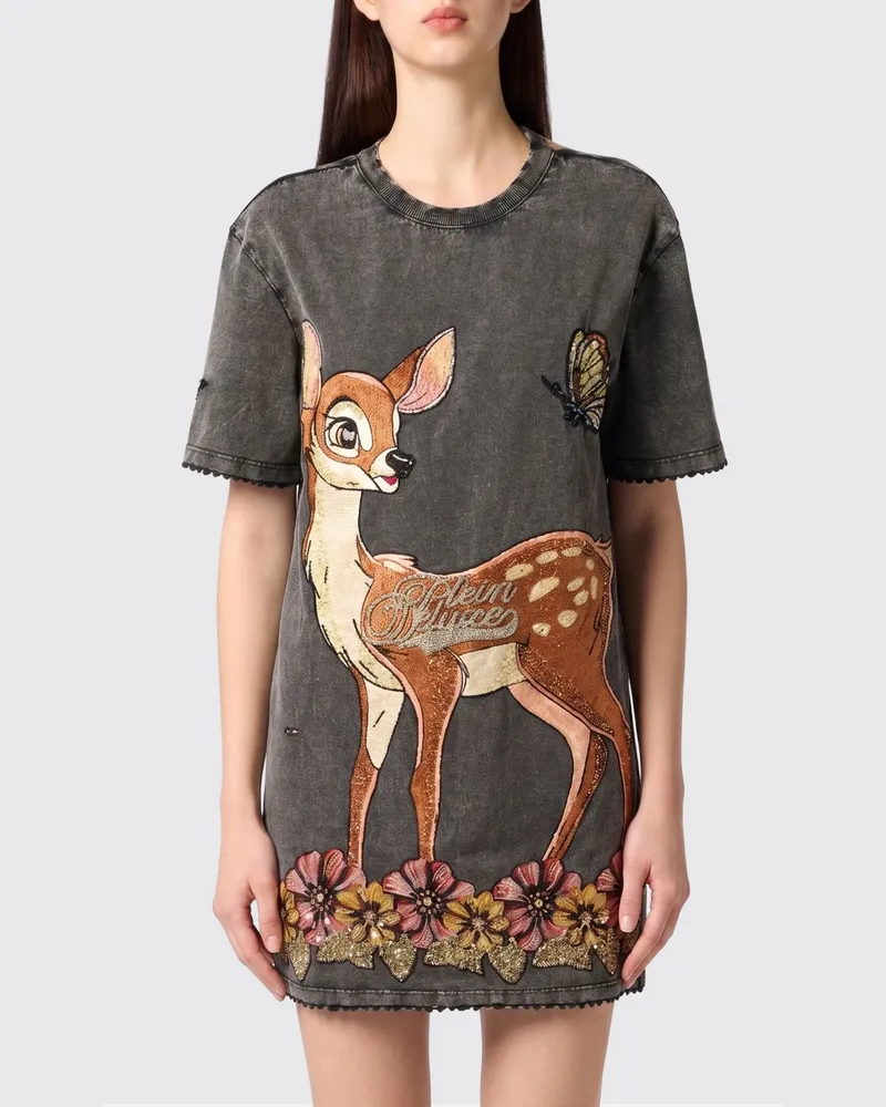 Philipp Plein Bedrucktes Baumwoll-Rundhals-T-Shirt Schwarz